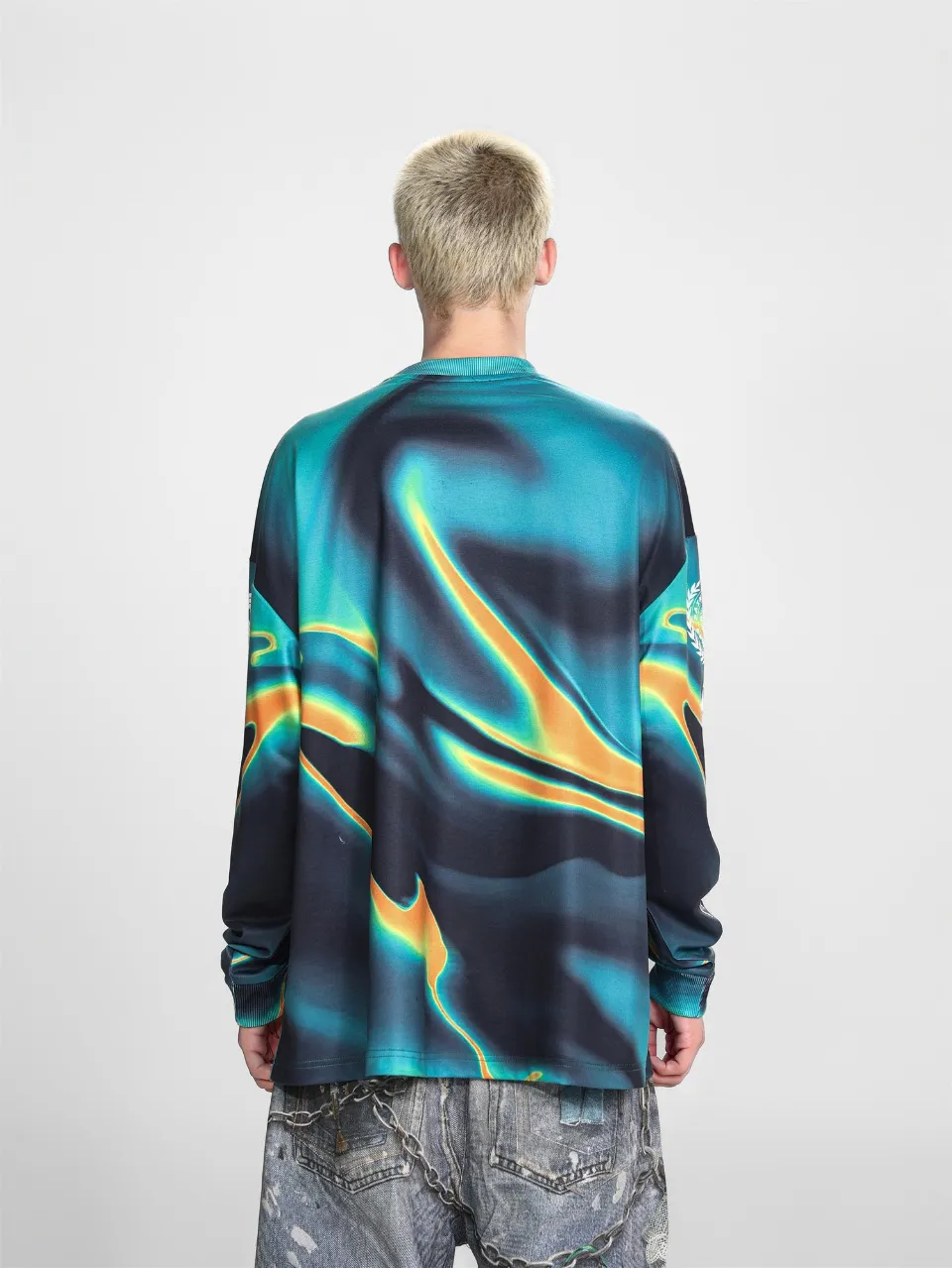 Saint michael tears all-over printed long-sleeved vintage autumn and winter T-shirt Style number: 119 Size: M L XL Wholesale price: 136 Color: blue yellow